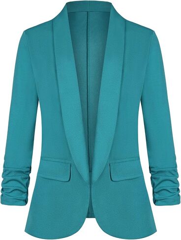 Women's Casual Open Front Blazers Shawl Lapel Ruched 3/4 Sleeve Office Lightweight Blazer Jackets with Pockets in Saudi Arabia