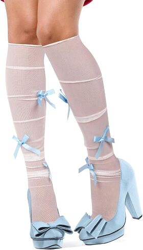 Benefeet Sox Womens Girls White Sheer Knee High Socks Novelty 3D Bows Mesh Lace Knee High Stockings Cute Lolita Socks Gifts in Kuwait