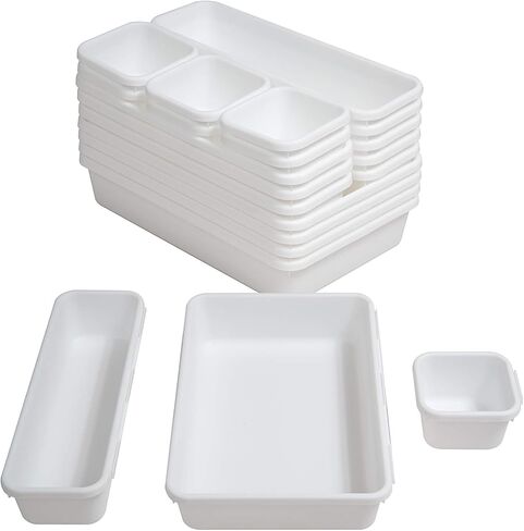 BYCY 18 Pcs White Drawer Organizers Trays Set Drawer Dividers for Kitchen Office Bathroom, Interlocking Bin Pack (18 Pieces) in Saudi Arabia