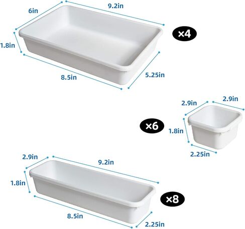 BYCY 18 Pcs White Drawer Organizers Trays Set Drawer Dividers for Kitchen Office Bathroom, Interlocking Bin Pack (18 Pieces) in Saudi Arabia