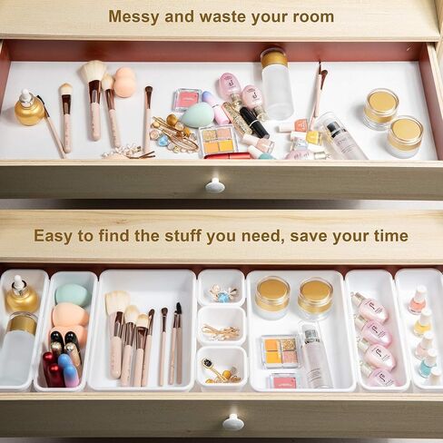 BYCY 18 Pcs White Drawer Organizers Trays Set Drawer Dividers for Kitchen Office Bathroom, Interlocking Bin Pack (18 Pieces) in Saudi Arabia