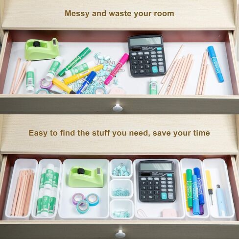 BYCY 18 Pcs White Drawer Organizers Trays Set Drawer Dividers for Kitchen Office Bathroom, Interlocking Bin Pack (18 Pieces) in Saudi Arabia