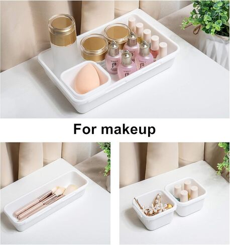 BYCY 18 Pcs White Drawer Organizers Trays Set Drawer Dividers for Kitchen Office Bathroom, Interlocking Bin Pack (18 Pieces) in Saudi Arabia