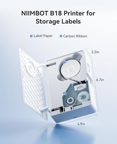 NIIMBOT Label Maker for Freezer Labels for Storage Bins, B18 Label Printer with Black Ribbon Cartridge and White Labels, Support Multi-Color Printing in Saudi Arabia