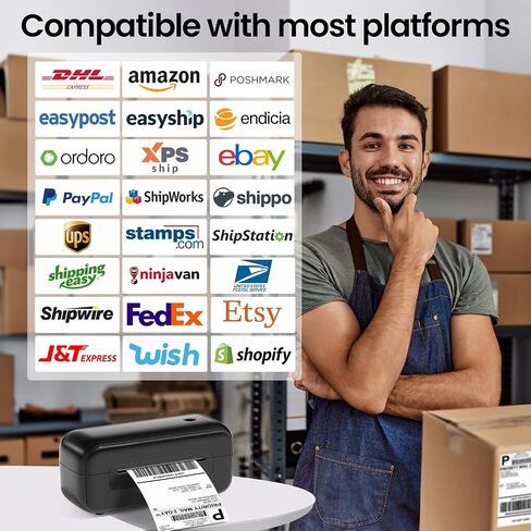 طابعة ملصقات الشحن Phomemo Bluetooth 4x6، 2024 ترقية طابعة الملصقات الحرارية لسطح المكتب للأعمال الصغيرة/حزم الشحن/المكتب/المنزل، على نطاق واسع لأمازون، Ebay، Shopify، Etsy، UPS، FedEx - أسود in Saudi Arabia