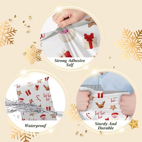 Fuxury عيد الميلاد بولي البريدية 10x13 بوصة 50pcs، أكياس الشحن للملابس، مغلفات الشحن لاصقة قوية للشركات الصغيرة، الذاتي ختم بولي حقيبة مغلفات البريدية الأبيض سانتا هدية الديكور in Kuwait