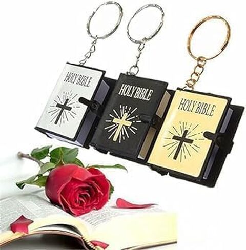 3 Pcs (Black Silver Gold Bible Covers) Bible Keychain,Miniature Real Bible Key Chains Keyrings Handbag Pendant Xmas Gift Religious Favors, Car Keychain in Saudi Arabia
