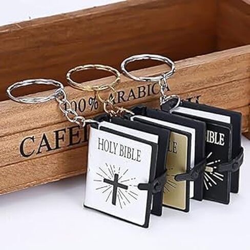 3 Pcs (Black Silver Gold Bible Covers) Bible Keychain,Miniature Real Bible Key Chains Keyrings Handbag Pendant Xmas Gift Religious Favors, Car Keychain in Saudi Arabia