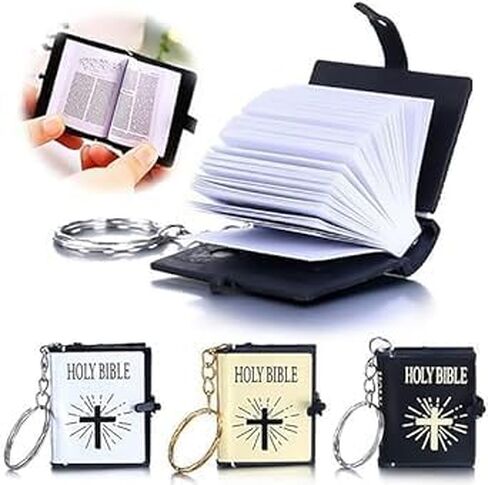 3 Pcs (Black Silver Gold Bible Covers) Bible Keychain,Miniature Real Bible Key Chains Keyrings Handbag Pendant Xmas Gift Religious Favors, Car Keychain in Saudi Arabia