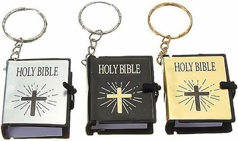 3 Pcs (Black Silver Gold Bible Covers) Bible Keychain,Miniature Real Bible Key Chains Keyrings Handbag Pendant Xmas Gift Religious Favors, Car Keychain in Saudi Arabia
