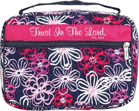 Pink Floral Trust Him Quilted 8.5 x 6.5 Fabric Zippered Bible Cover Case Handle, Thinline in Saudi Arabia