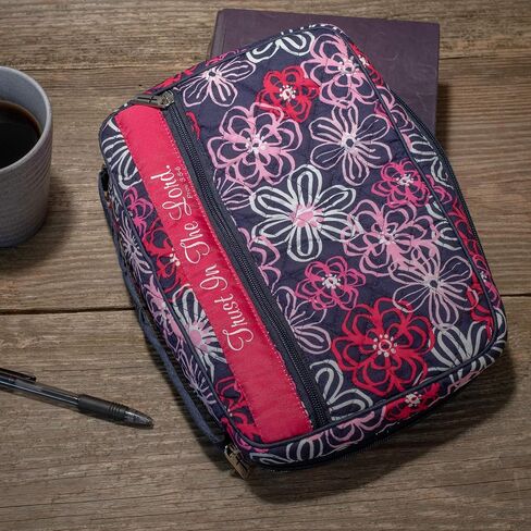 Pink Floral Trust Him Quilted 8.5 x 6.5 Fabric Zippered Bible Cover Case Handle, Thinline in Saudi Arabia