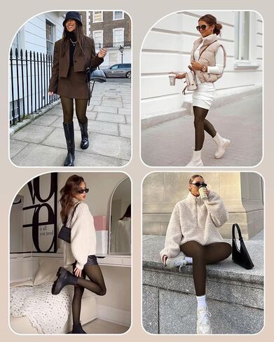 OEAK إمرأة 2 أزواج الصوف مبطن الجوارب طماق شير وهمية شفافة جوارب طويلة الجوارب الحرارية عالية الخصر القدمين كامد أسود 300 جرام S / M in Kuwait