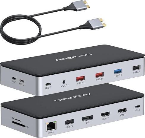 USB C Laptop Docking Station, 14 in 1 Type C Hub with 3 Monitors, Dual HDMI, VGA, PD, Ethernet, SD/TF, USB C/A Ports, Mic/Audio, Multiport Adapter Dongle Compatible for MacBook/Dell/HP/Lenovo Laptops in Saudi Arabia