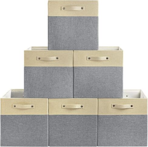 صناديق تخزين قابلة للطي مقاس 13 × 13 مكعبات تخزين من القماش وسلال تخزين من الكتان للأرفف ودرج بمقابض لتنظيم الخزانة وغرفة المرافق وغرفة التخزين والحضانة وغرفة النوم مكونة من 4 قطع باللون الأبيض والأزرق الداكن in Kuwait