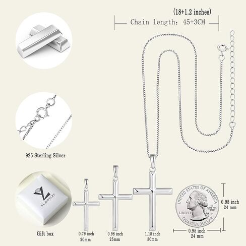 YL Cross Necklace for Women Sterling Silver Plain Cross Pendant Necklace Jewelry Gifts for Men in Saudi Arabia