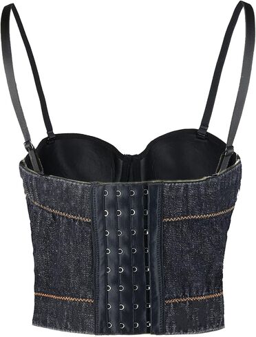 ELLACCI المرأة حجر الراين الزهور الدنيم بوستير المحاصيل الأعلى نادي حزب مشد أعلى أسود متوسط in Kuwait