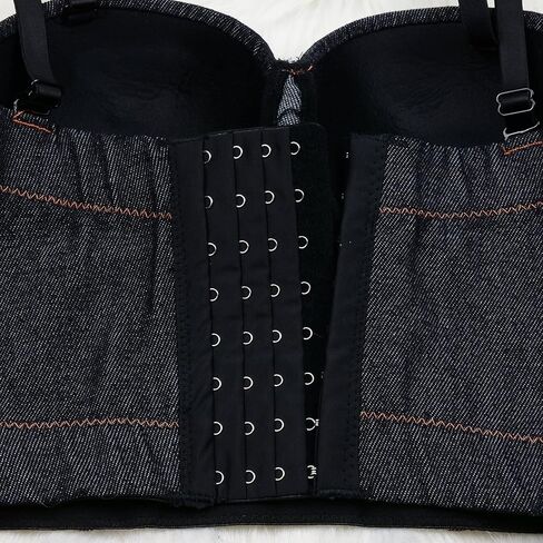 ELLACCI المرأة حجر الراين الزهور الدنيم بوستير المحاصيل الأعلى نادي حزب مشد أعلى أسود متوسط in Kuwait