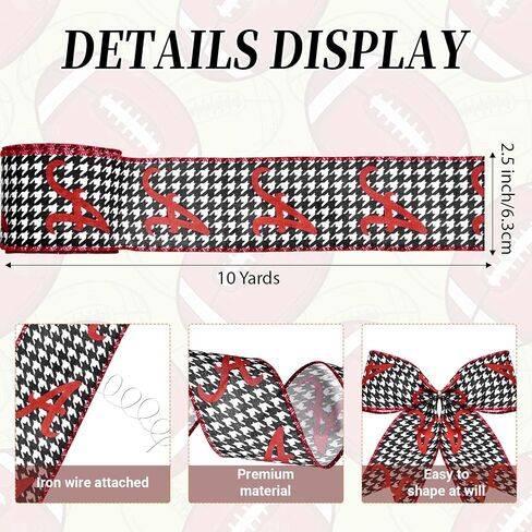 1 Roll 10 Yards Alabama Wired Edge Ribbon Black White Houndstooth Crimson Red A Football Team Ribbon for Sports Party Bow Wreath Gift Wrapping in Saudi Arabia