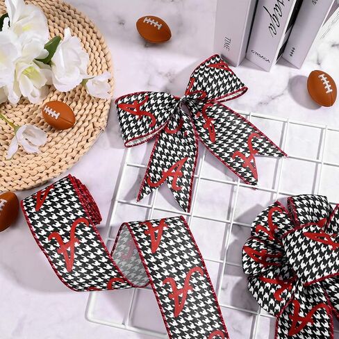 1 Roll 10 Yards Alabama Wired Edge Ribbon Black White Houndstooth Crimson Red A Football Team Ribbon for Sports Party Bow Wreath Gift Wrapping in Saudi Arabia