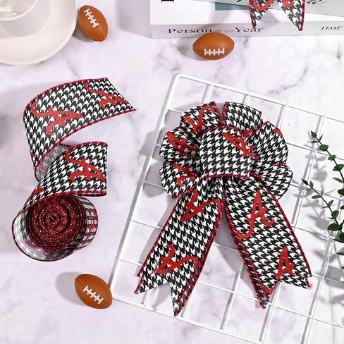 1 Roll 10 Yards Alabama Wired Edge Ribbon Black White Houndstooth Crimson Red A Football Team Ribbon for Sports Party Bow Wreath Gift Wrapping in Saudi Arabia