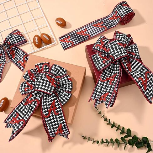 1 Roll 10 Yards Alabama Wired Edge Ribbon Black White Houndstooth Crimson Red A Football Team Ribbon for Sports Party Bow Wreath Gift Wrapping in Saudi Arabia