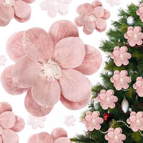 12 Pcs Christmas Velvet Poinsettia Burgundy Magnolia Flowers Ornaments Glitter Large Heads Artificial Magnolia Flowers for Christmas Tree Decorations Wedding Decor Supplies(Burgundy) in Kuwait