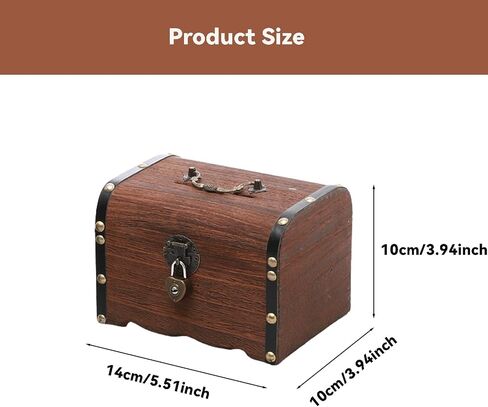 Ragyzity Wooden Piggy Bank, Money Saving Bank, Safe Money Box Savings with Lock Wood Carving, Creative Vintage Wooden Box, Rustic Small Wooden Box Decorative Coin Bank, Gift for Boys and Girls (M) in Kuwait