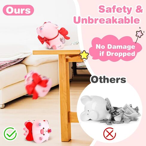 بنك بيجي بانك للفتيات، بنك عملات معدنية من الراتنج غير القابل للكسر مع ملصقات ماسية DIY وصندوق أموال لطيف لتوفير المال للأطفال هدايا رائعة لعيد الميلاد المجيد in Saudi Arabia