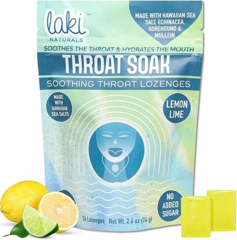 Laki Naturals Throat Soak Herbal Throat Lozenges (14 Ct) – Hawaiian Sea Salt Sore Throat & Dry Mouth Soothing Drops – Vegan, Non-GMO, Sugar-Free & Gluten-Free Sweet and Salty Herbal Candies in Kuwait