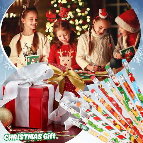 DIYASY 100 Pcs Christmas Pencils for Kids, Holiday Pencils Bulk with Erasers Xmas Wood Pencil Party Favor Supplies Classroom Rewards Prizes Stationery Decorations 10 Styles in Saudi Arabia