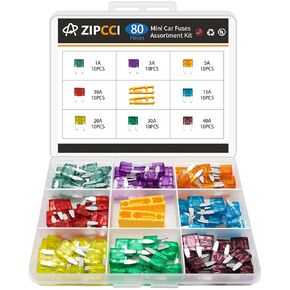 ZIPCCI 80 Pcs Standard Car Fuse, Fuses Assortment kit(1A/3A/5A/10A/15A/20A/30A/40AMP) Automotive Blade Fuse for RV, Truck, Marine, Auto Accessories