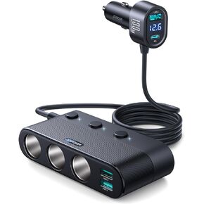 7 in 1 Cigarette Lighter Splitter, JOYROOM 139W Car Charger Adapter with PD30W Charge(3.3FT Cable), 24V/ 12V Car Splitter Adapter with Independent Switches & LED Voltage Display for All Car Devices