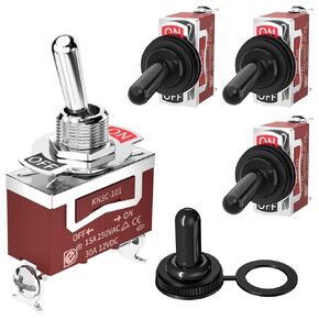 Joinfworld Toggle Switch 12V DC 125V SPST 2 Pin Waterproof Marine Toggle Switch 12 Volt On Off Toggle Switch 30A Heavy Duty with Boot Cover for Automotive Boat Car Truck - 4Pack