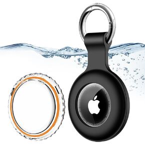 عبوتان، حامل علامات هوائية مقاوم للماء IPX8 [PC+سيليكون] مع سلسلة مفاتيح هوائية لبطاقات Apple Air، مقاومة للصدمات [مضادة للخدش] حافظة مكتشف عناصر GPS للحيوانات الأليفة والحقائب والأطفال وحاملات فرش الأمتعة باللون الأسود