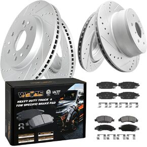 WEIZE Front and Rear Truck & Tow Carbon Fiber Ceramic Brake Pads + Drilled/Slotted Brake Rotors Kit, Fit for Chevy Silverado 1500 Suburban Tahoe GMC Sierra Yukon XL Cadillac Escalade ESV