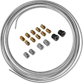 4LIFETIMELINES Brake Line Kit – Professional Grade Galvanized Steel Tube 1/4 Brake Line – 25 ft Brake Line Tubing Coil with 16 Fittings – Zinc Coated, Rustproof, Corrosion Proof