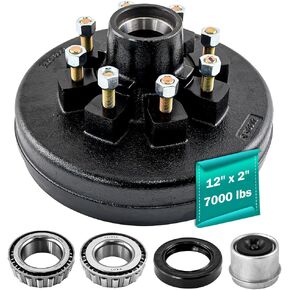 Trailer Brake Drum 12"x2" Heavy Duty 8 on 6.5" Bolt Circle for 7000 lbs Axle Trailer Brake Hub 008-219-04, 22004k