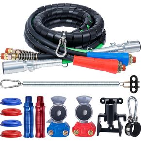 CheeMuii Semi Truck Air Lines Kit 12 FT 3 in 1 ABS Electric Power Line Air Hoses with Gladhands, Handles, Holder and Tender Spring Kit for Semi Truck Trailer Tractor