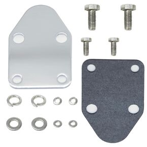 Chrome Fuel Pump Block Off Plate with Gasket & Stainless Hex Small Block Engine Hex Bolt Kit, for SBC 265 283 327 305 302 350 383 400 SB Engine