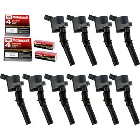 MAS Set of 10 Ignition Coils Pack DG508+Motorcraft Spark Plugs SP479 Compatible with Ford E350 E450 F250 F350 F450 F550 Econoline Super Duty F53 6.8L V10 DG457 DG472 DG491 3W7Z-12029-AA