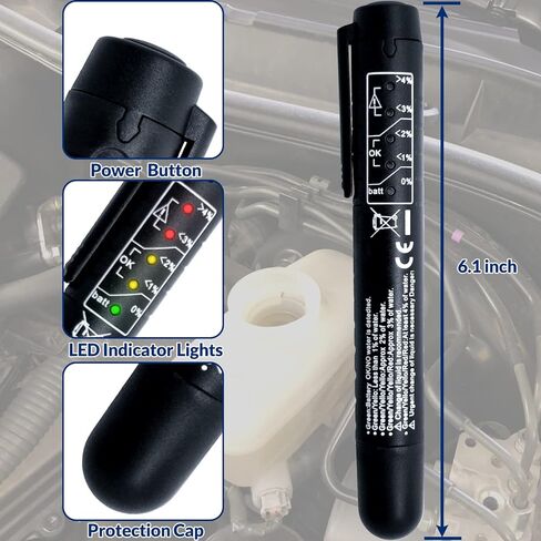 جهاز اختبار سائل الفرامل، قلم اختبار سائل الفرامل مع 5 مصابيح LED، أداة اختبار تشخيص الفرامل التلقائي، متوافق مع سائل الفرامل DOT3 DOT4 in Kuwait