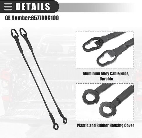 كابلات Motoforti Tailgate، كابلات دعم الباب الخلفي، لسيارة Toyota Tundra 2004-2006، كابلات الباب الخلفي للشاحنة، رفع أشرطة دعم البوابة، رقم 657700C100/65770-0C100، أسود، قطعتان in Kuwait