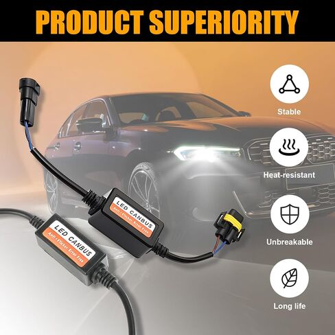 2 PCS Car 9006/HB4/9012 LED Decoder, Radio Audio Led Filter, Warning Error Fault Decoder to Fix Bulb On and Off Problem, Universal LED Light System Anti-Flicker Harness Adapter for Car (Black) in Saudi Arabia