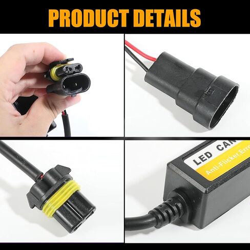 2 PCS Car 9006/HB4/9012 LED Decoder, Radio Audio Led Filter, Warning Error Fault Decoder to Fix Bulb On and Off Problem, Universal LED Light System Anti-Flicker Harness Adapter for Car (Black) in Saudi Arabia