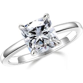 MOOSEA Moissanite Engagement Rings for Women, 2ct Cushion D Color VVS1 Clarity Lab Created Moissanite Rings 14K White Gold Vermeil 4 Claw Solitaire Moissanite Rings for Women Valentines Birthday Gifts