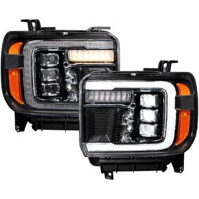 Sequential LED Projector Headlights with White DRL compatible with GMC Sierra 1500/2500/3500 2014+ (pair)