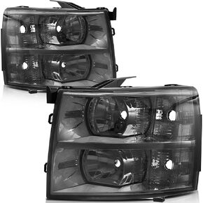مصابيح أمامية SCITOO لسيارة Chevy Silverado 1500/3500 2007-2013، لسيارة Chevy Silverado 2500 2007-2014 مصابيح أمامية من الكروم مع غطاء عاكس شفاف للسائق وجانب الركاب