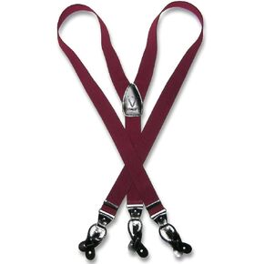 Men's Burgundy SUSPENDERS Y Shape Back Elastic Button & Clip Convertible by VESUVIO NAPOLI