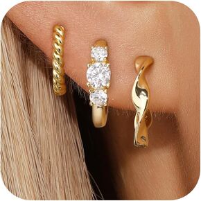 Gold Huggie Hoops Earrings for Women Cubic Zirconia Hoop Earrings Hypoallergenic Hoops Drop Dangle Stud Earrings for Women Earring Stacks(Gold Hoops)